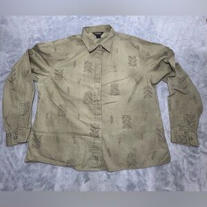 VINTAGE WOOLRICH TARRAGON XL‎ TOP FLORAL LEAF WOMEN’S HIDDEN BUTTON UP SHIRT